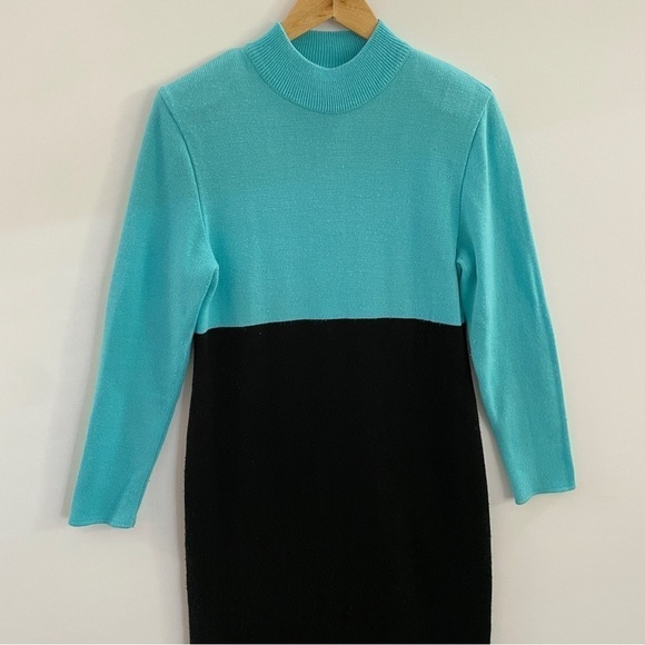 Sag Harbor Mockneck Sweater Dress Color-block Aqua Black Medium - Picture 3 of 12